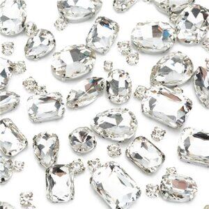 Clear Sew On Rhinestones,130PCS Sew On Rhinestone Metal BackProng Setting Sewing